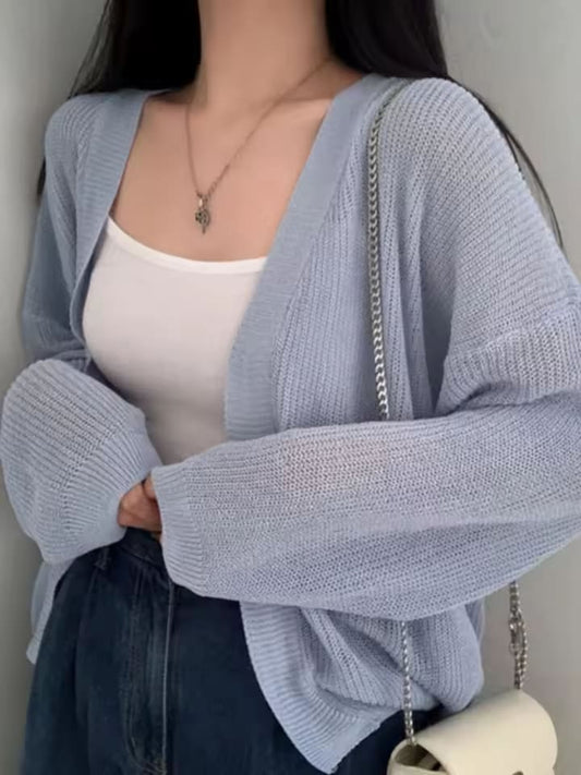 Thin White Cardigan Women Summer Sunscreen Lace-up Knitwear Tops Lady Korean Style Casual Long Sleeve Sun Protected Top 2025